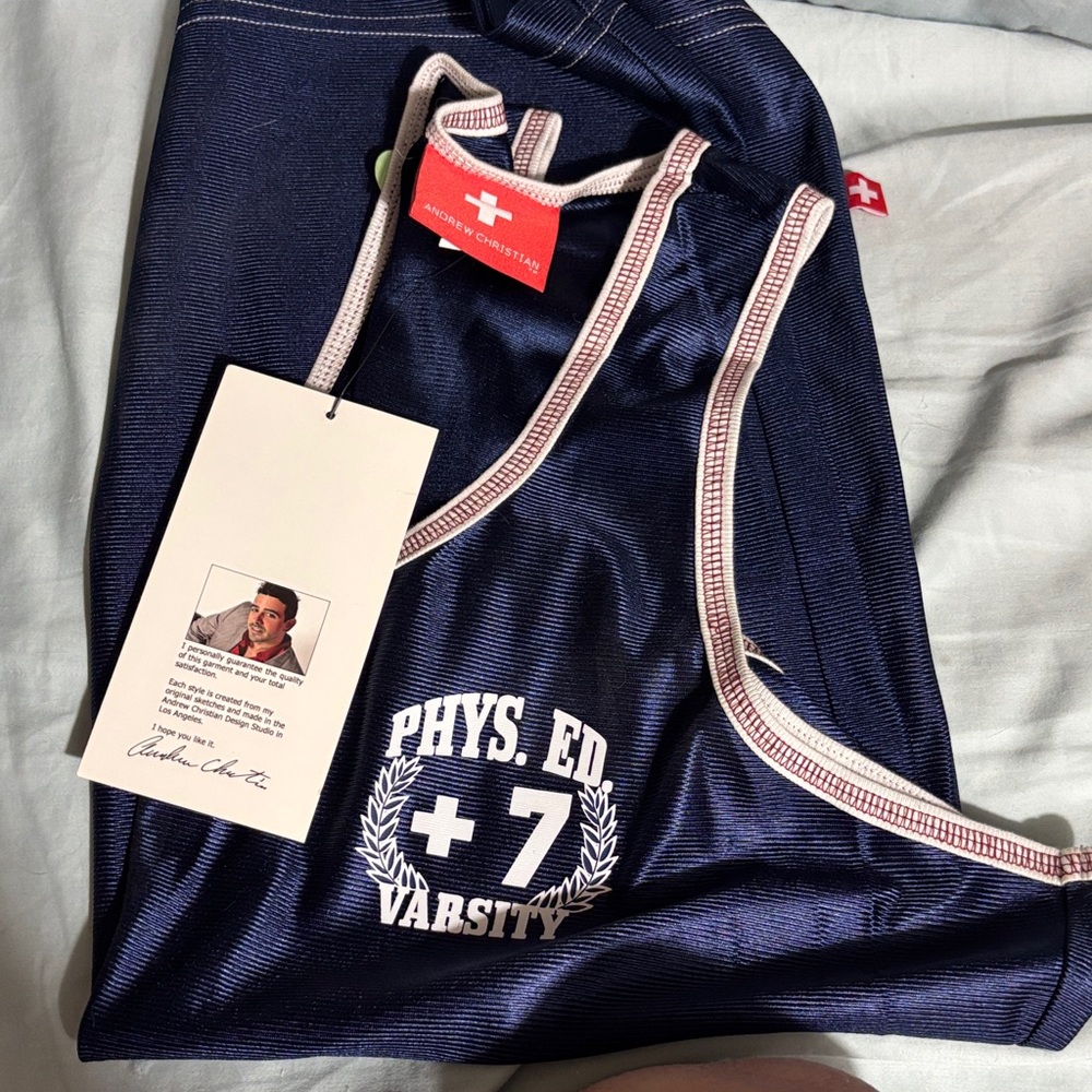 Andrew Christian Navy Varsity Tank Top